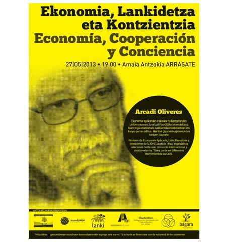 Arcadi Oliveres ofrecerá una conferencia hoy en el Amaia Antzokia de Arrasate