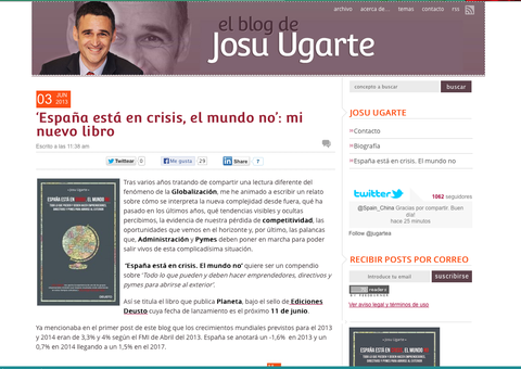 Josu Ugarte presenta su libro "España está en crisis, el mundo no"