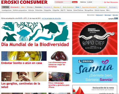 La web de Eroski Consumer ha sido finalista como mejor web en los Premios de Internet 2012