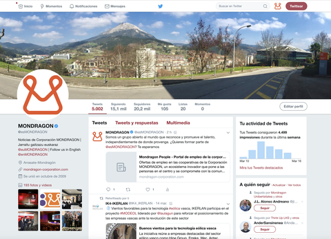 MONDRAGON supera la barrera de los 5.000 tuits en su cuenta en castellano