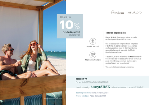 Promoción de Meliá Hoteles para personas empleadas en las cooperativas de MONDRAGON