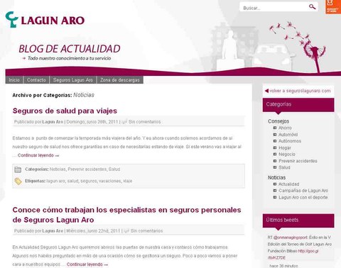 Seguros Lagun Aro incorpora un blog de actualidad en su web